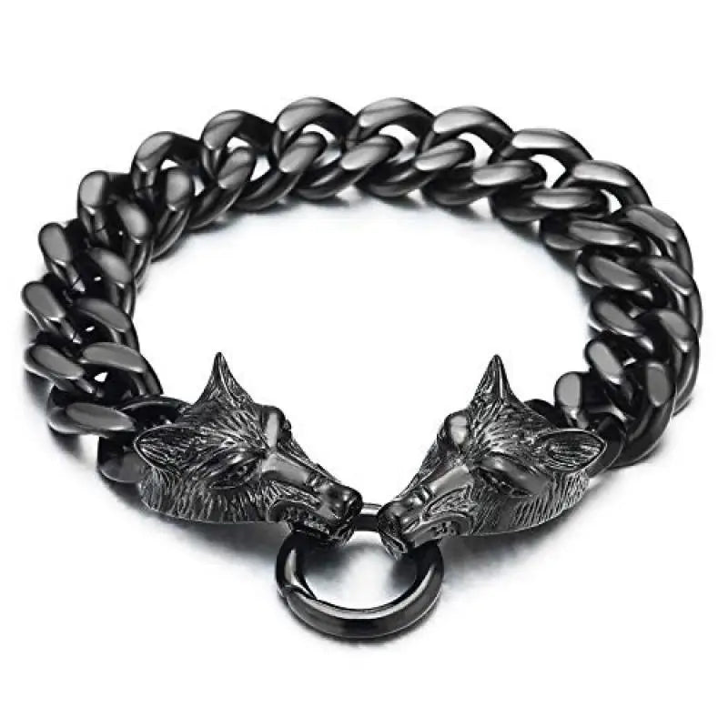 Punk Domineering Fierce Double Wolf Head Bracelet Cuban Chain Men's Personality Rock Trend Party Jewelry Gift
