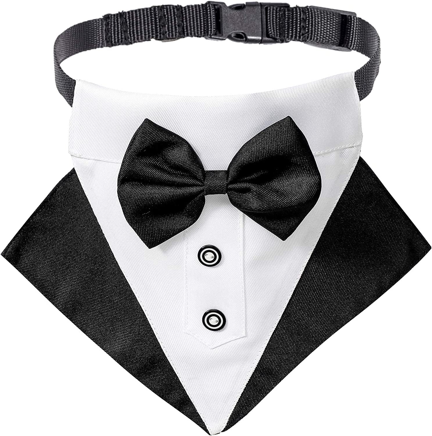 ADOGGYGO Formal Dog Tuxedo Wedding Dog Bandana Collar Dog Collar with Bow Tie Adjustable Dog Bowtie Collar Bandana for Medium Large Dog Pet (Large, Black&White)