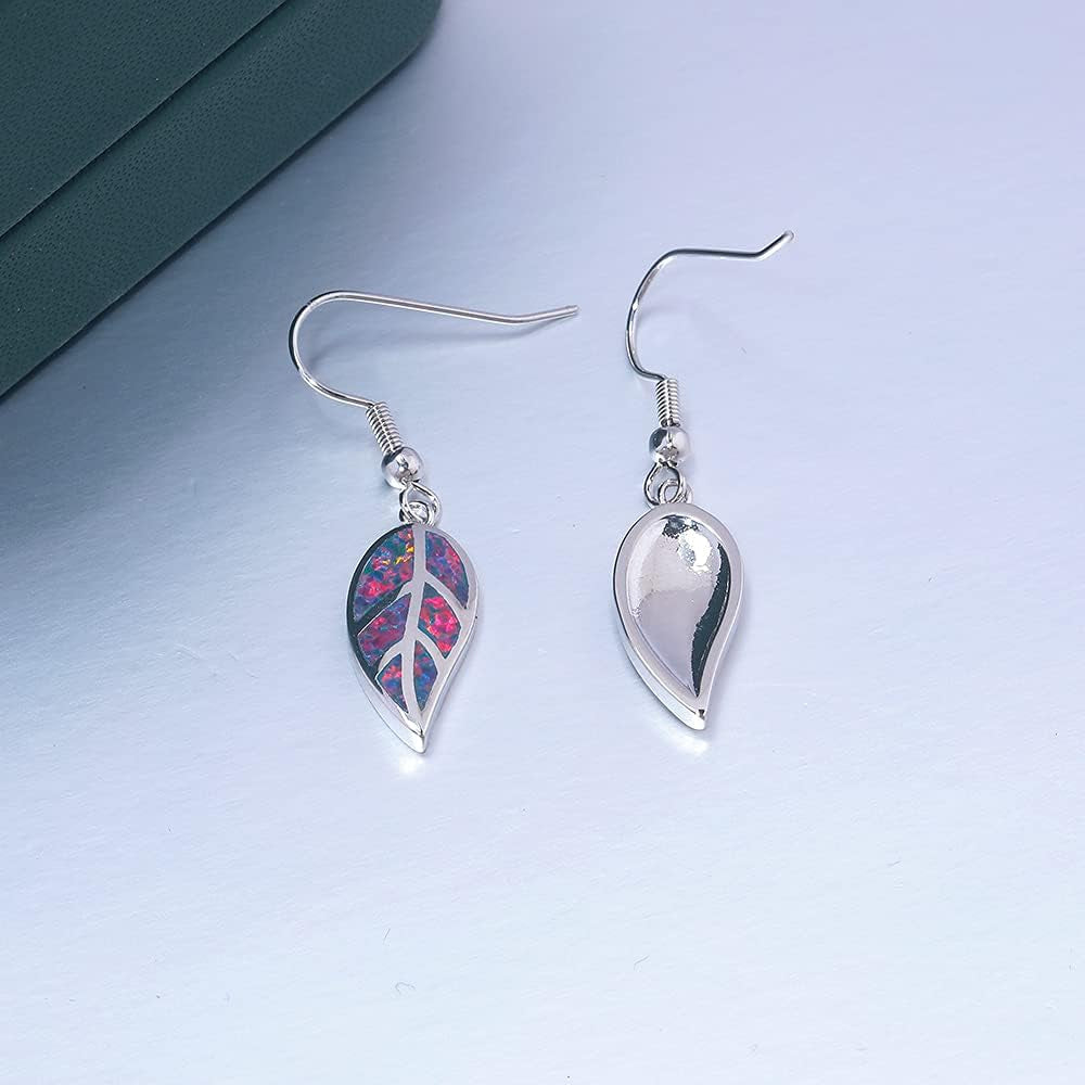 18K White Gold Plated Leaf Opal Dangle Drop Earrings for Women Teen Girls Hypoallergenic Opal Jewelry Gift