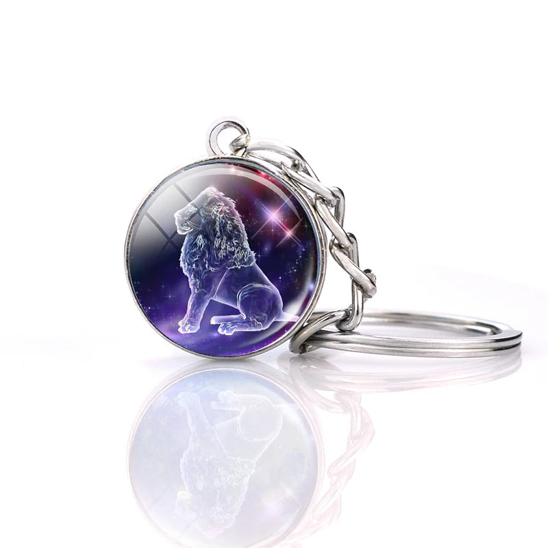 Glowing 12 Constellation Keychain Luminous Glass Ball Pendant Zodiac Key Rings Jewelry Birthday Gift Scorpio Leo Libra Keyrings