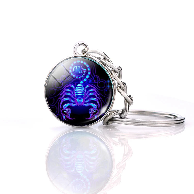 Glowing 12 Constellation Keychain Luminous Glass Ball Pendant Zodiac Key Rings Jewelry Birthday Gift Scorpio Leo Libra Keyrings