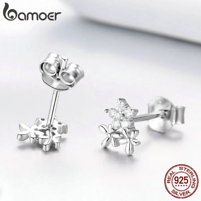 BAMOER Authentic 925 Sterling Silver Luminous Gypsophila Star Flower Stud Earrings for Women Sterling Silver Jewelry BSE030