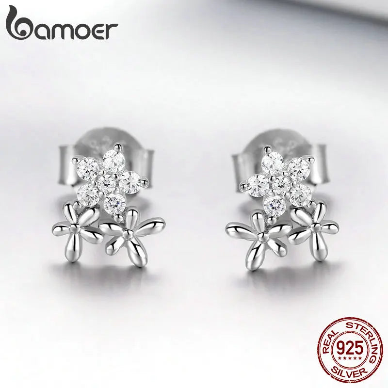 BAMOER Authentic 925 Sterling Silver Luminous Gypsophila Star Flower Stud Earrings for Women Sterling Silver Jewelry BSE030