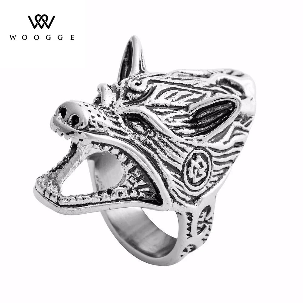 Fashion Biker Jewelry Unique Design Norse Viking Wolf Ring Bottle Opener Bague Femme Stainless Steel Rings For Women Men