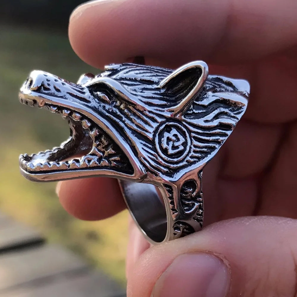 Fashion Biker Jewelry Unique Design Norse Viking Wolf Ring Bottle Opener Bague Femme Stainless Steel Rings For Women Men