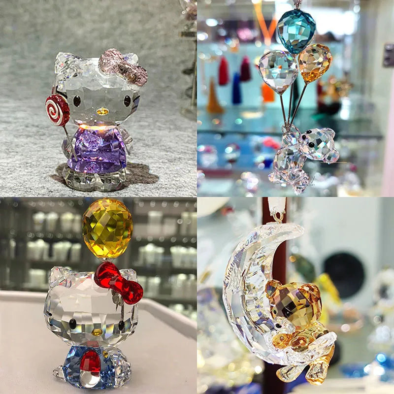 2024 new Austrian crystal bear kris home garden Decoration Ornaments lovely Teddy bear Christmas Gifts cat KT craft cartoon