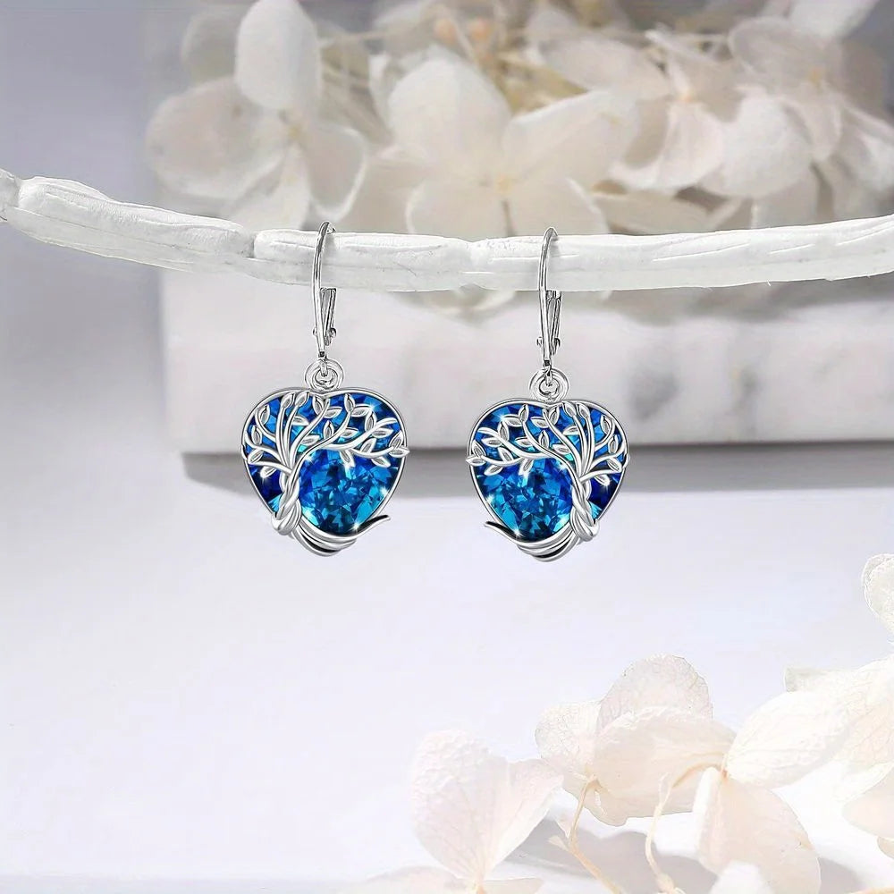 Enchanting Tree of Life Drop Earrings - Sparkling Crystal Accents - Elegant Birthday & Christmas Hook Earrings Party Gifts,