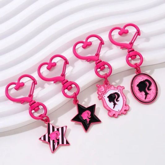 Lovely Rose Pink Barbie Star Enamel Keychain Cute Heart Key Ring For Women Girl Friendship Gift Bag Decoration Handmade Jewlery