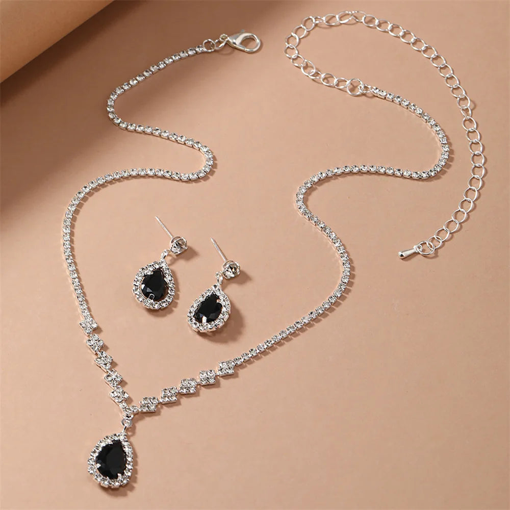 Fashion Rhinestone Necklace Earrings Set For Women Diamond Zircon Elegant Luxury Wedding Bride Party Jewelry Gifts Accessories