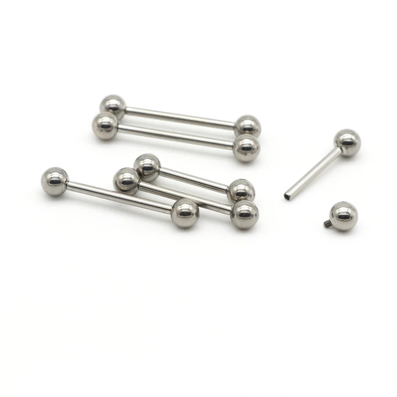 2Pcs G23 Titanium Straight Barbell Tongue Bar Ear Stud Internally Thread 14G Body Piercing Jewelry Fashion