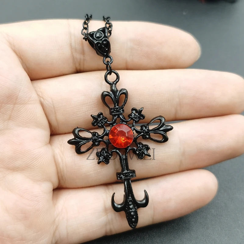 Gothic Punk Cross Necklace 2023 Hip Hop Rock Red Oil Drip Crystal Drop Necklace for Women Fashion Jewelry Nightclub Gifts New