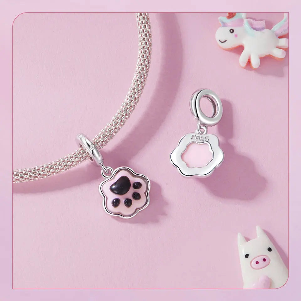 BAMOER 2024 New Solid 925 Sterling Silver Cute Pet Paws Charm Bead fit Charm Bracelet Jewelry DIY 925 Bamoer Charm SCC2877