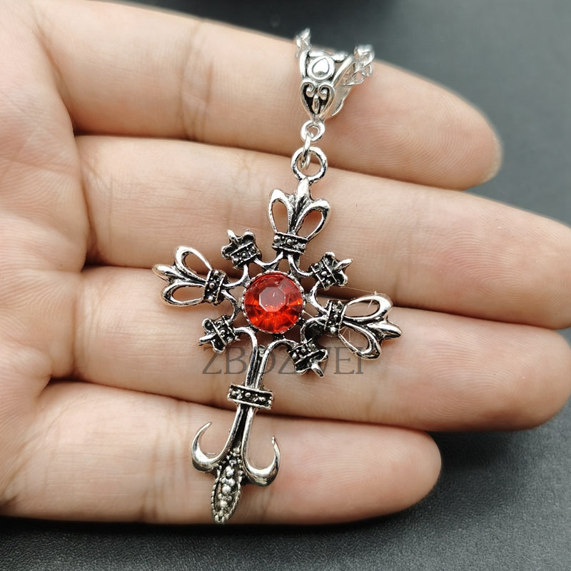 Gothic Punk Cross Necklace 2023 Hip Hop Rock Red Oil Drip Crystal Drop Necklace for Women Fashion Jewelry Nightclub Gifts New