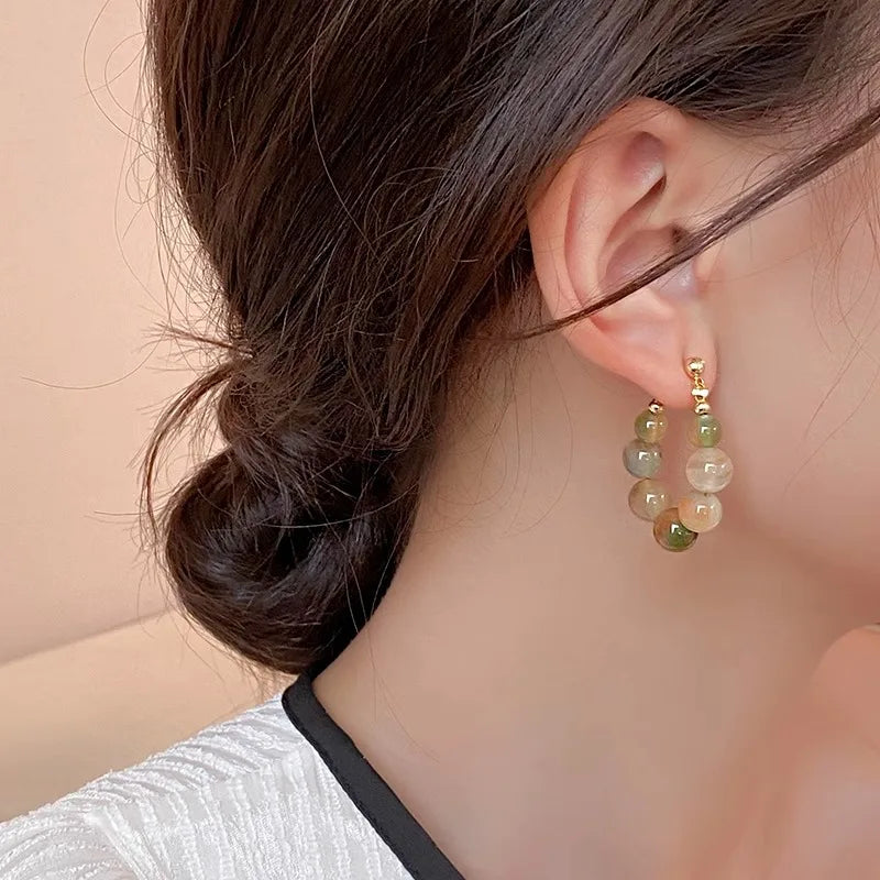 New Design Front And Back Wear Retro Irregular Snoop Texture Stone Beaded Hoop Earrings For Women Fashion Elegant Jewelry