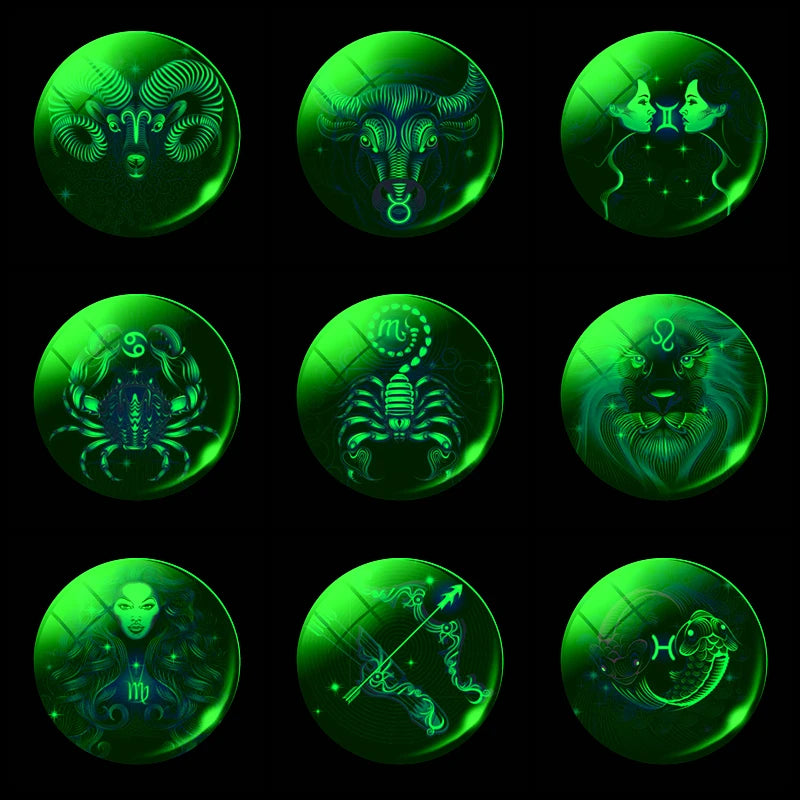 Glowing 12 Constellation Keychain Luminous Glass Ball Pendant Zodiac Key Rings Jewelry Birthday Gift Scorpio Leo Libra Keyrings