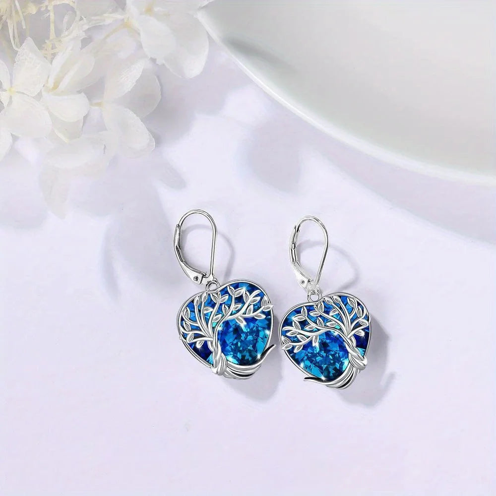 Enchanting Tree of Life Drop Earrings - Sparkling Crystal Accents - Elegant Birthday & Christmas Hook Earrings Party Gifts,