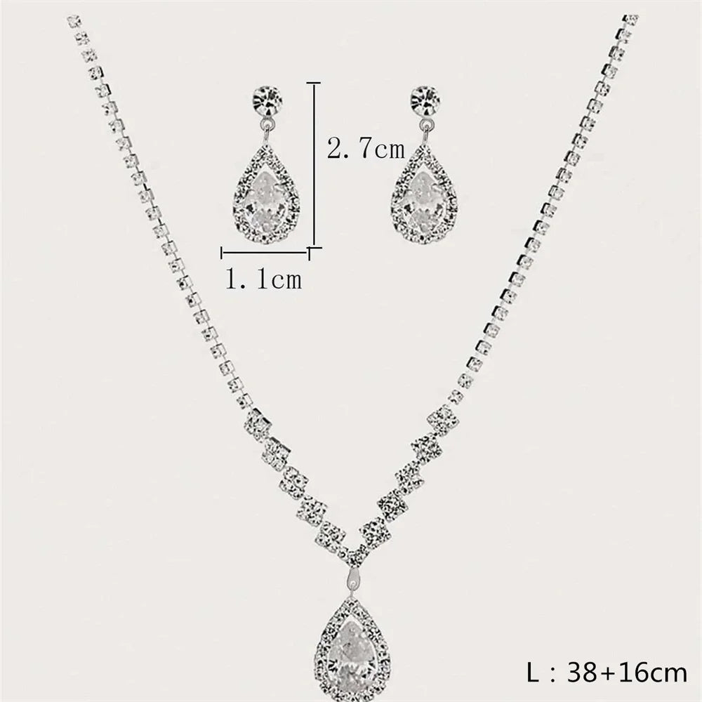 Fashion Rhinestone Necklace Earrings Set For Women Diamond Zircon Elegant Luxury Wedding Bride Party Jewelry Gifts Accessories