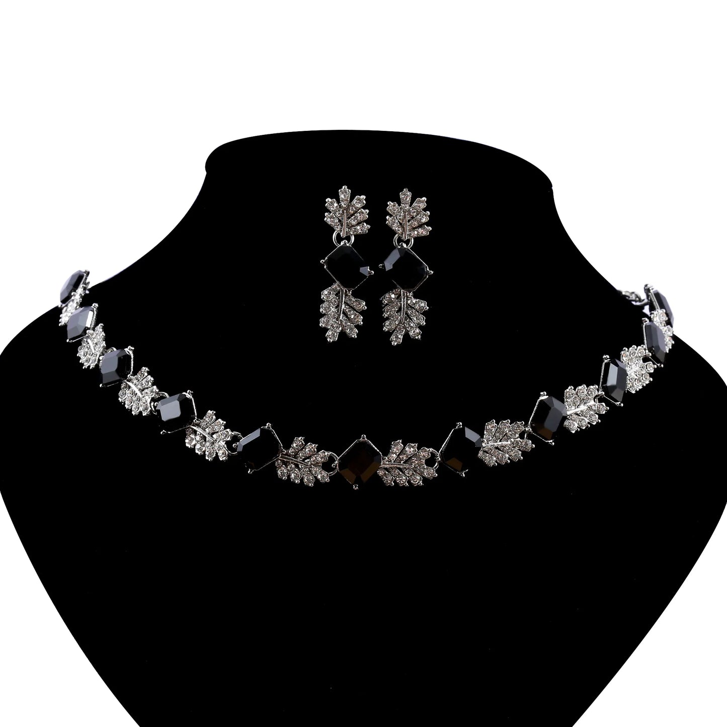 Elegant Geometric Big Crystal Bridal Jewelry Sets for Women Rhinestone Wedding Necklace Earrings Sets Luxury Quality Jewellery