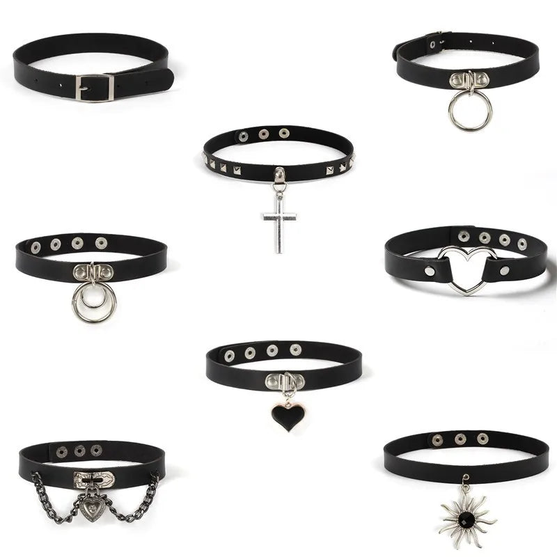 Gothic Choker Women Girls Black Punk Collar Pu Leather Goth Rivets Necklace Unisex Party Club Rock Cool Sexy Femme Jewelry