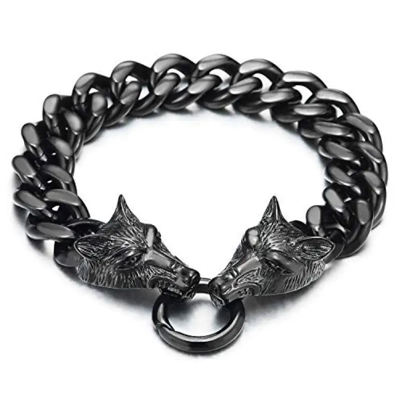 Punk  Domineering Fierce Double Wolf Head Bracelet Cuban Chain Men's Personality Rock Trend Party Jewelry Gift