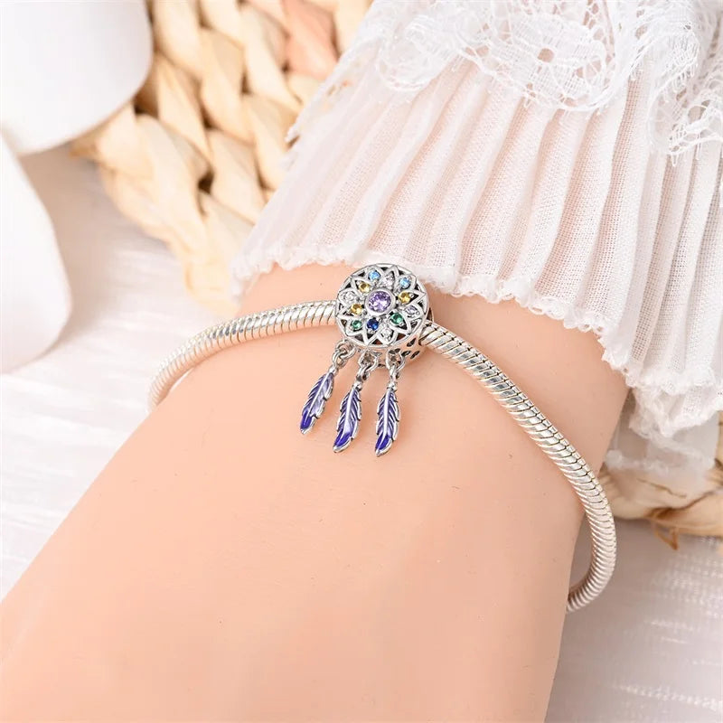 New 925 Sterling Silver Butterfly Dreamcatcher Tassel Charms Pendant Feather Bead Fit Pandora 925 Original Bracelets DIY Jewelry