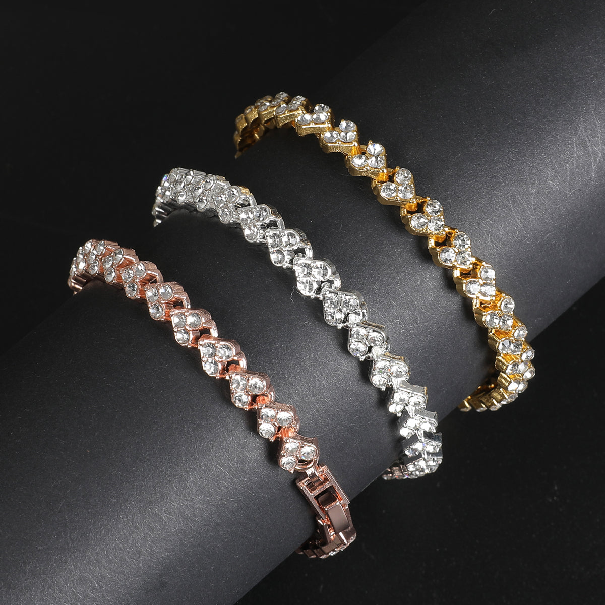 Luxury Roman Crystal Bracelet For Women Fashion Heart Chain Bracelets Rhinestone Bangle Bridal Jewelry  Accessories Gift Браслет