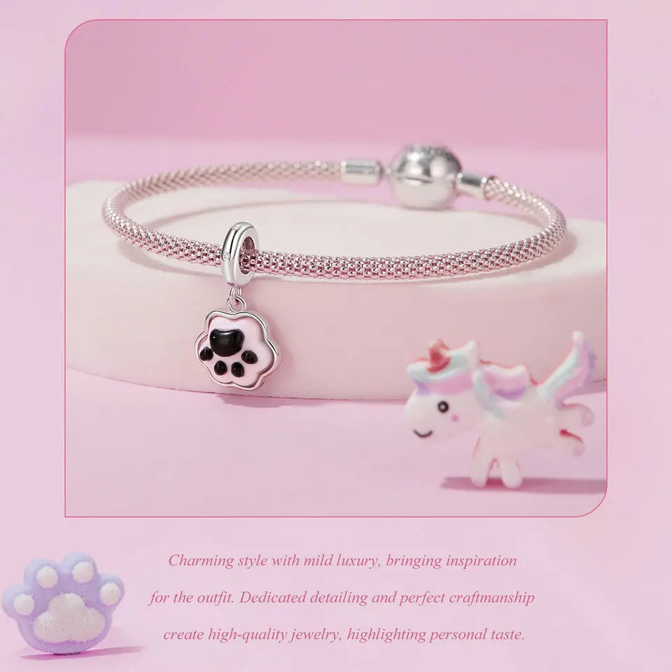 BAMOER 2024 New Solid 925 Sterling Silver Cute Pet Paws Charm Bead fit Charm Bracelet Jewelry DIY 925 Bamoer Charm SCC2877