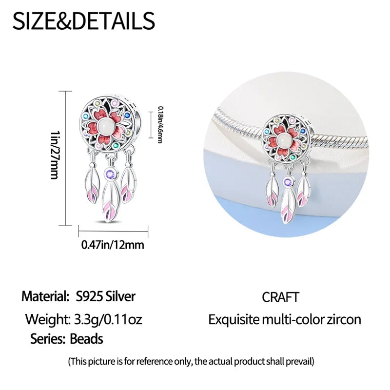 New 925 Sterling Silver Butterfly Dreamcatcher Tassel Charms Pendant Feather Bead Fit Pandora 925 Original Bracelets DIY Jewelry