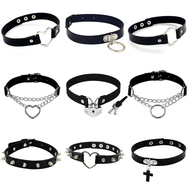 Gothic Choker Women Girls Black Punk Collar Pu Leather Goth Rivets Necklace Unisex Party Club Rock Cool Sexy Femme Jewelry