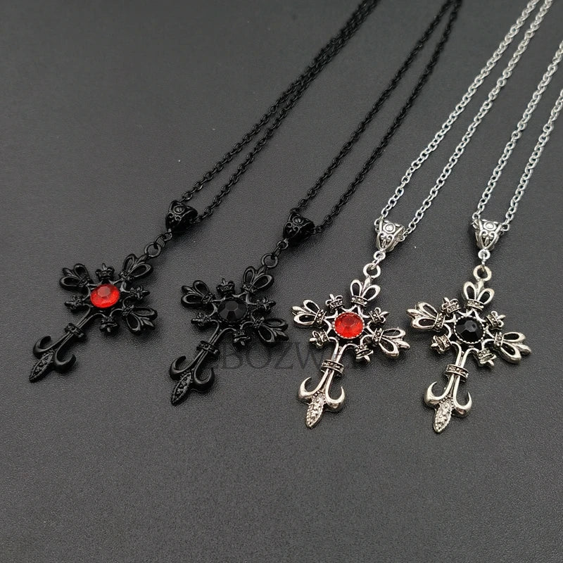 Gothic Punk Cross Necklace 2023 Hip Hop Rock Red Oil Drip Crystal Drop Necklace for Women Fashion Jewelry Nightclub Gifts New