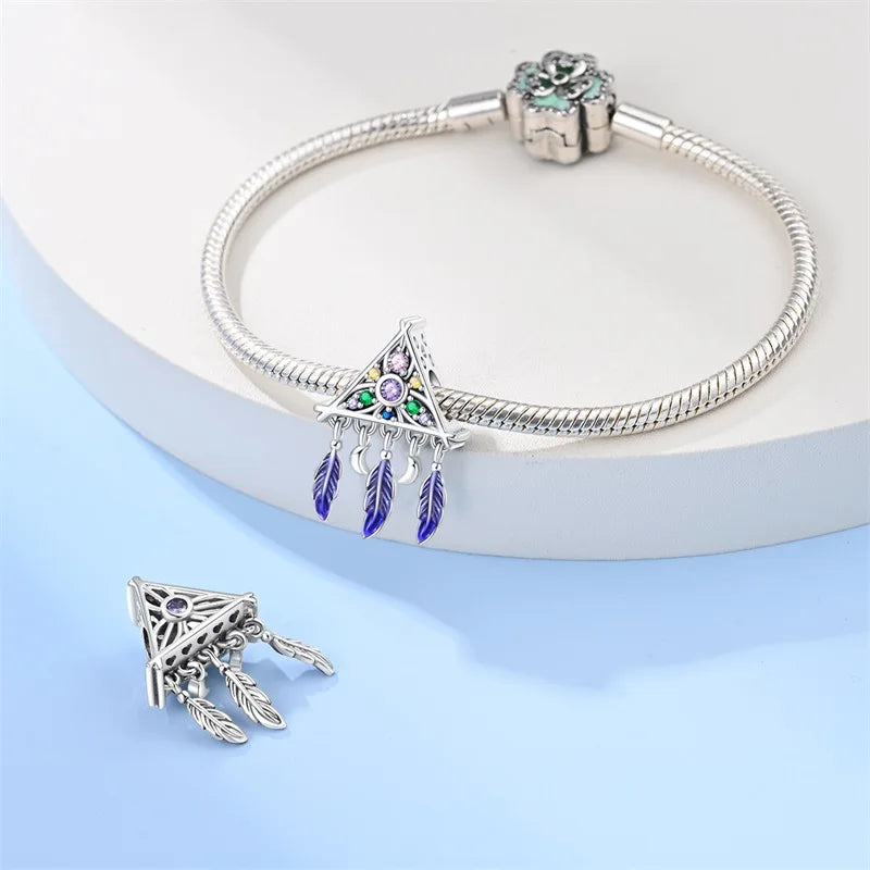 New 925 Sterling Silver Butterfly Dreamcatcher Tassel Charms Pendant Feather Bead Fit Pandora 925 Original Bracelets DIY Jewelry