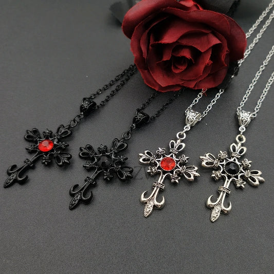 Gothic Punk Cross Necklace 2023 Hip Hop Rock Red Oil Drip Crystal Drop Necklace for Women Fashion Jewelry Nightclub Gifts New