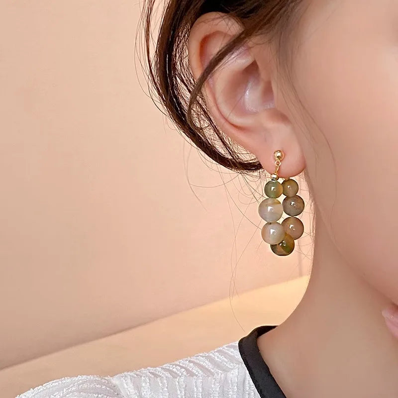 New Design Front And Back Wear Retro Irregular Snoop Texture Stone Beaded Hoop Earrings For Women Fashion Elegant Jewelry