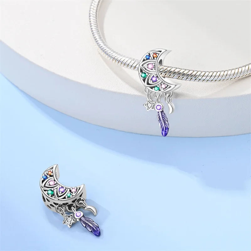 New 925 Sterling Silver Butterfly Dreamcatcher Tassel Charms Pendant Feather Bead Fit Pandora 925 Original Bracelets DIY Jewelry