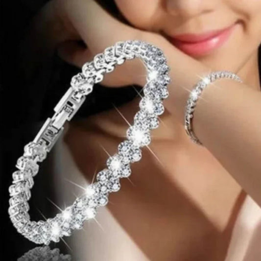 Luxury Roman Crystal Bracelet For Women Fashion Heart Chain Bracelets Rhinestone Bangle Bridal Jewelry  Accessories Gift Браслет