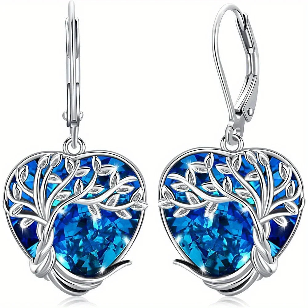 Enchanting Tree of Life Drop Earrings - Sparkling Crystal Accents - Elegant Birthday & Christmas Hook Earrings Party Gifts,