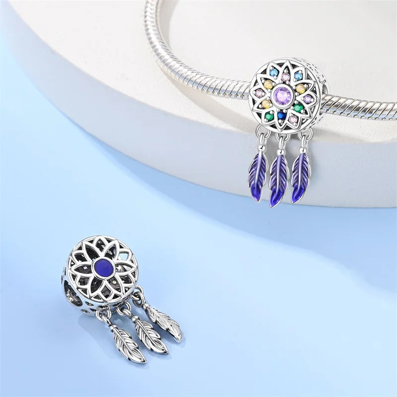 New 925 Sterling Silver Butterfly Dreamcatcher Tassel Charms Pendant Feather Bead Fit Pandora 925 Original Bracelets DIY Jewelry