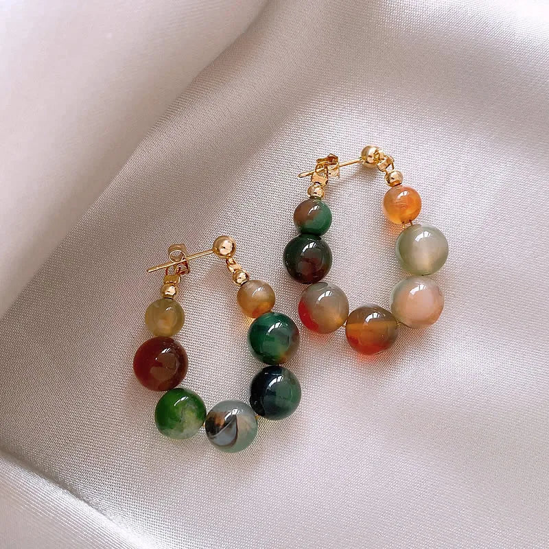 New Design Front And Back Wear Retro Irregular Snoop Texture Stone Beaded Hoop Earrings For Women Fashion Elegant Jewelry