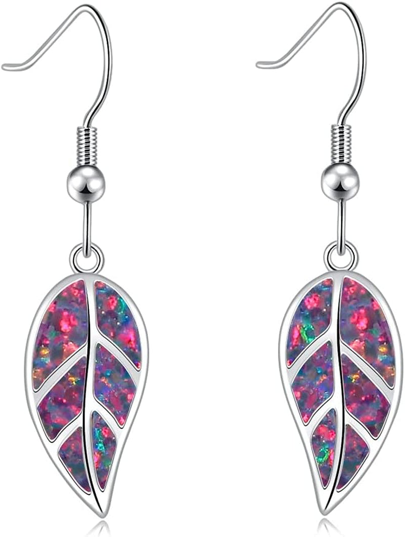 18K White Gold Plated Leaf Opal Dangle Drop Earrings for Women Teen Girls Hypoallergenic Opal Jewelry Gift